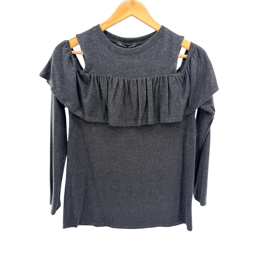 Harlowe Graham Cold Shoulder Ruffle Top Medium Grey Coquette Whimsigoth Grunge M